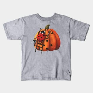 Cute Ladybug Painting Pumpkin Polka Dots Kids T-Shirt